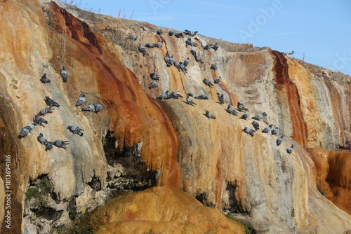 Fototapeta Naklejka Na Ścianę i Meble -  Terme and granite waterfall with geothermal water flowing in Kırşehir, Türkiye