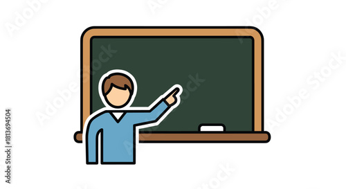 Teacher presenting lesson plan on the chalkboard educational illustration for kids and students learning in a fun and interactive way back to school, Generative AI*