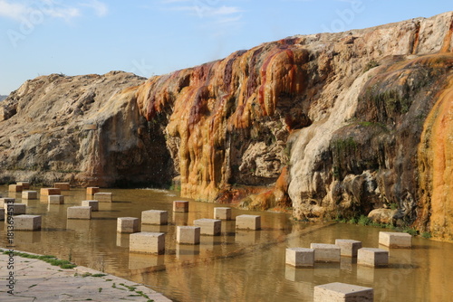 Fototapeta Naklejka Na Ścianę i Meble -  Terme and granite waterfall with geothermal water flowing in Kırşehir, Türkiye