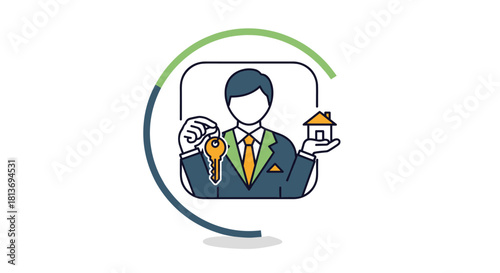 Real estate agent handing over keys and a miniature home symbolizing the joy of homeownership and property investment perfect for housing ads, Generative AI*