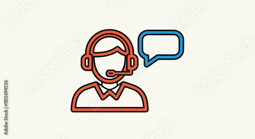 Professional customer support icon with headset and speech bubble offering friendly assistance for your business needs ensuring customer satisfaction, Generative AI*