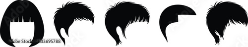 Five black silhouette hairstyles on white background vector