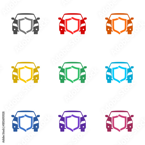 Car shield icon isolated on white background. Set icons colorful