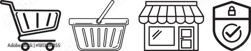 Simple Linear Shopping, Store, and Security Icon Collection