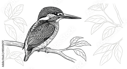 Elegant bird illustration perching gracefully a stunning addition to nature designs or artistic projects with a classic monochrome style, Generative AI*