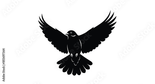 Elegant black bird silhouette flying high with outstretched wings a symbol of freedom and peace perfect for logos tattoos or nature-inspired designs, Generative AI*