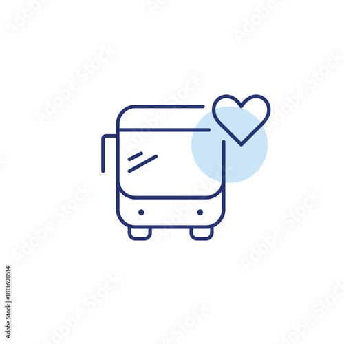 Bus and heart. Transit with care, favorite routes. Pixel perfect, editable stroke vector icon