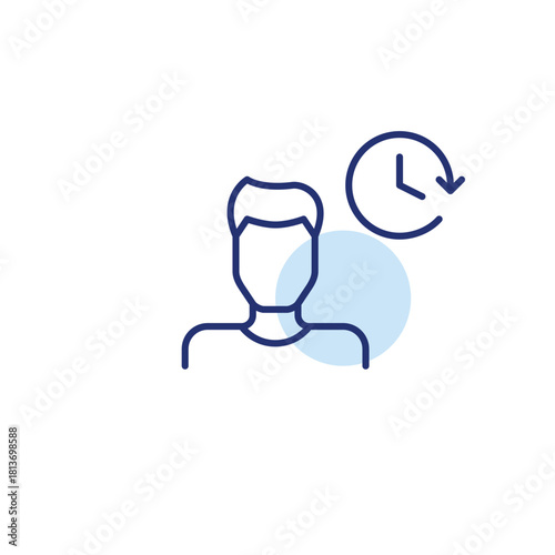 Male user and clock. Activity logs and availability status. Pixel perfect, editable stroke vector icon