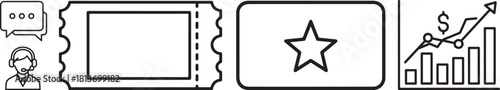 Simple Outline Icons Collection: Support, Ticket, Star, Financial Growth Graph