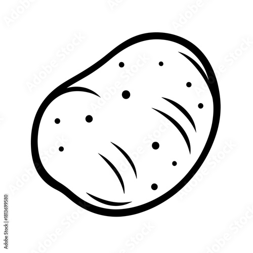 Minimalist black outline potato icon on a gradient gray background, showcasing stylized features and an embossed shadow. Perfect for modern digital applications, culinary design