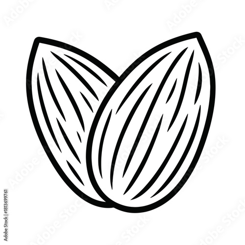 Minimalist dark gray stylized almonds vector illustration with subtle shadows, perfect for modern healthy food branding, organic packaging, vegan icons, nutrition apps, and wellness designs