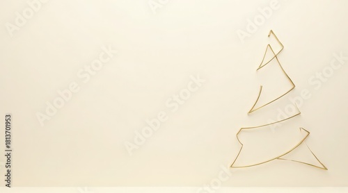 Minimalist Gold Christmas Tree Outline on Soft Neutral Background