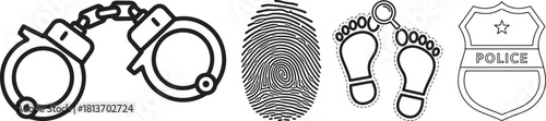 Black and White Outline Icons of Crime and Justice Elements