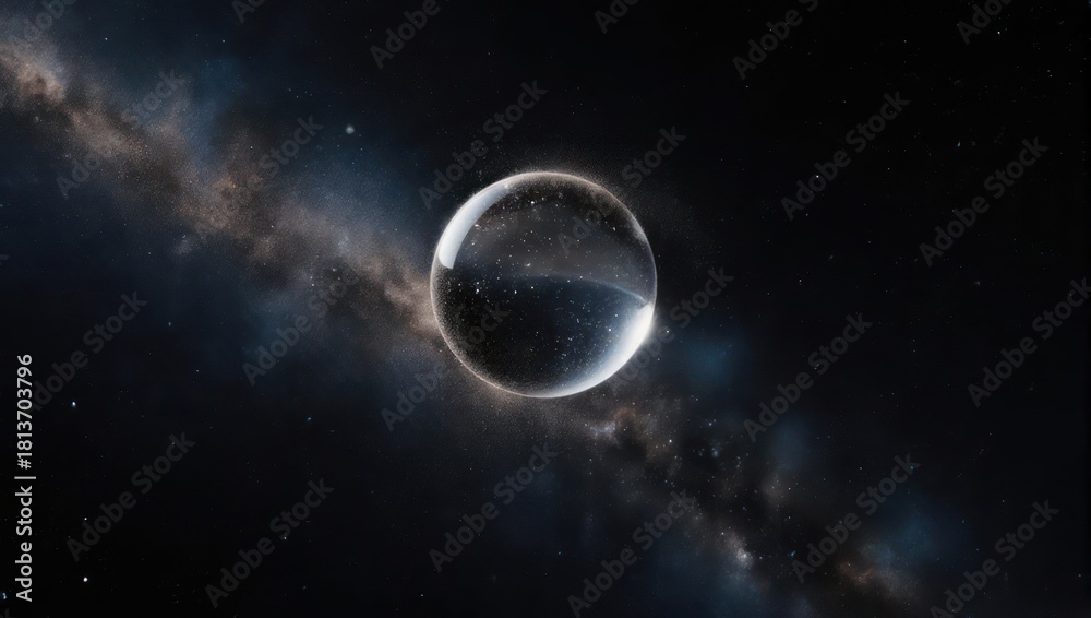 Fototapeta premium Mysterious Dark Planet Reflecting Stars in the Milky Way Galaxy.