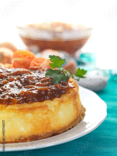 cheese cake with an onion jelly topping