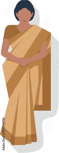 Indian woman standing in simple traditional saree vector illustration on white background