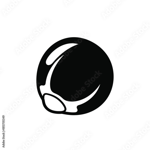 Black and white abstract icon of a glossy sphere with white highlight