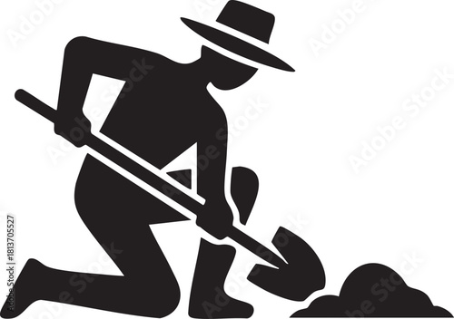 Farmer Digging with Shovel Silhouette