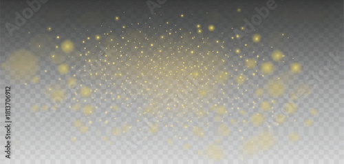 Shimmering golden glitter vector effect with tiny glowing particles for festive overlay on transparent background