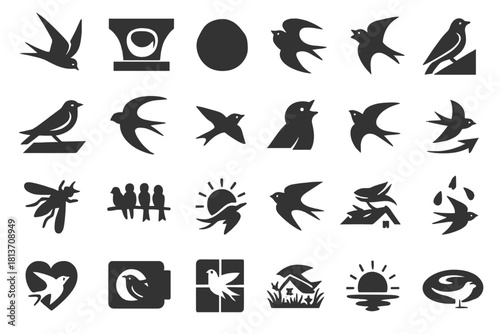 Swallow & migratory bird icons – flight, nesting, and nature symbols
