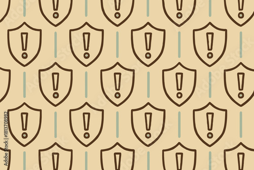 Seamless pattern of warning shields with exclamation marks
