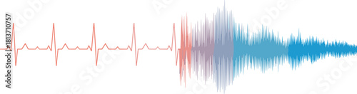 Sound Wave and Heartbeat Vector Illustration — Audio Signal and Frequency Concept
