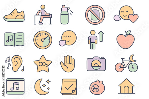 Healthy lifestyle and senior wellness icon pack