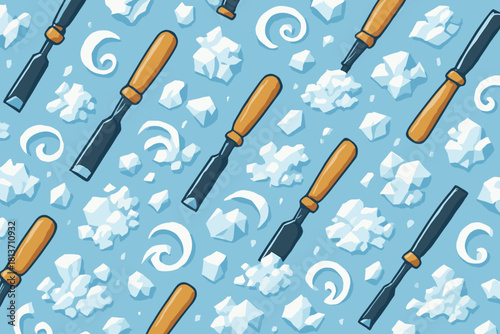 Seamless pattern of chisels and sculpted stone debris