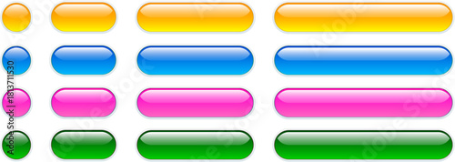 Multicolored buttons isolated, shiny glass navigation panel for website.