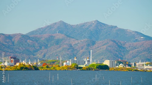 Scenic Japan: Colorful Fall Foliage of Mt. Tsukuba from Lake Kasumigaura