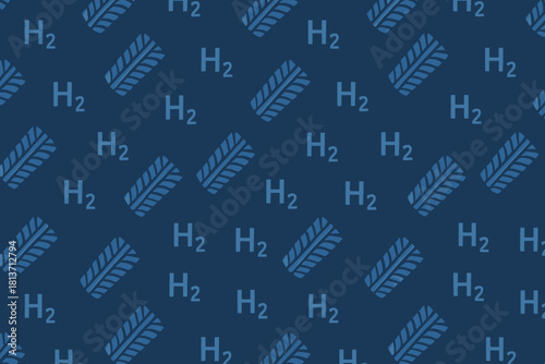 Hydrogen fuel and tire print seamless pattern on dark blue