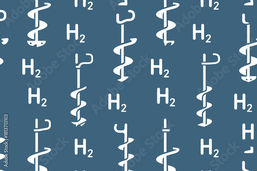 Seamless medical pattern with caduceus symbols and H₂ molecules