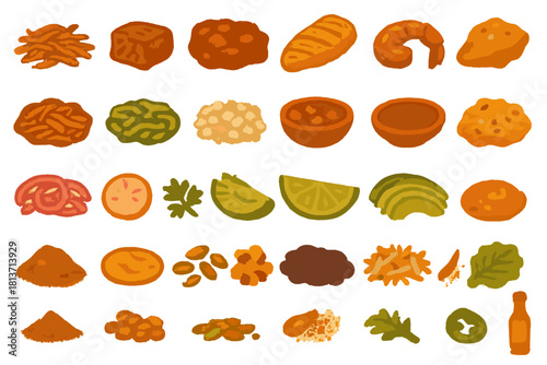 Hand-painted food ingredient icons on warm gradient background