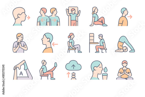 Set of illustrated poses for office and seated yoga practice