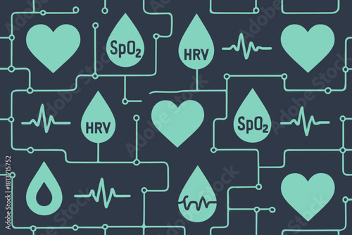 Digital health icons for HRV, SpO₂, and heart monitoring