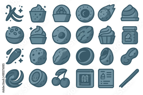 Monochrome dessert and snack icon set with sweet treats
