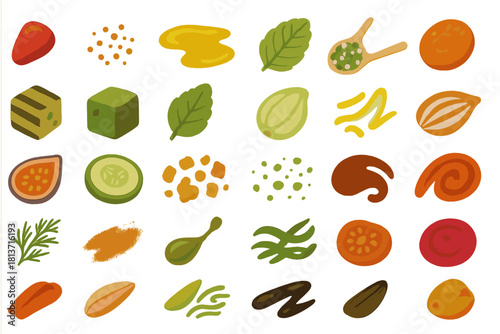 Watercolor healthy toppings and ingredients icon set