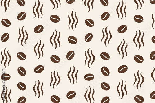 Seamless pattern with coffee beans and steam icons