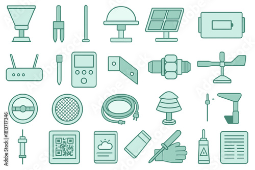 Sensor and field equipment icons on green background