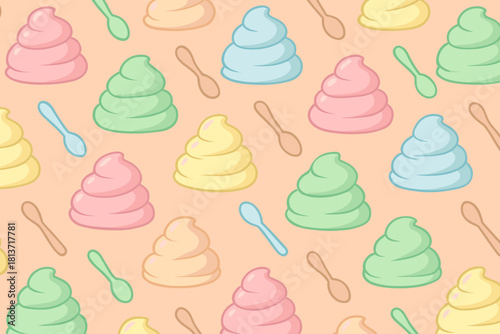 Pastel soft serve ice cream pattern with spoons