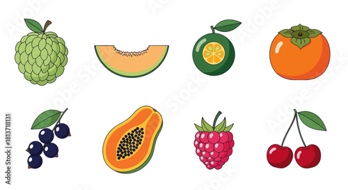 Assortment of colorful fruits freshly cut slices and whole produce