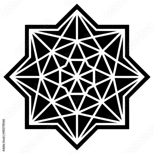Geometric star pattern with triangular divisions inside on transparent background
