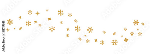 Snowflakes border in wave shape, snowflakes with stars border, Christmas border, Christmas decoration, Vector illustration