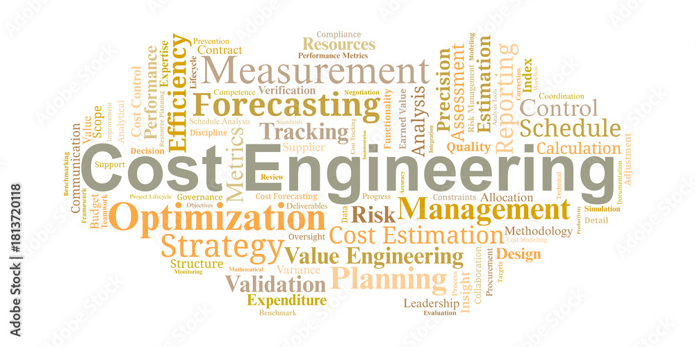 Obraz premium Cost Engineering Word Cloud. Core Terms for Cost Control and Project Performance
