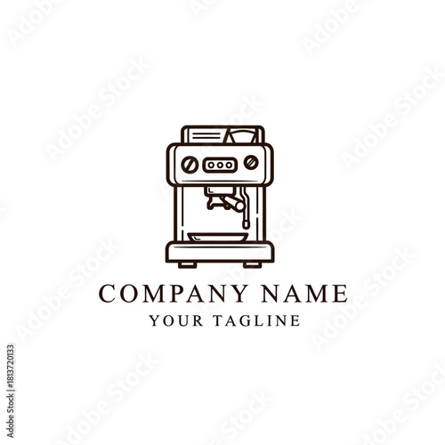 Espresso Machine Line Art Logo Design for Coffee Shop.