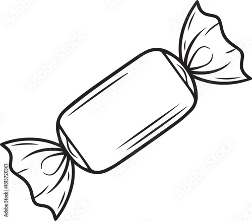 Candy Wrapped Delight: A neatly wrapped candy, a sweet treat ready to bring joy. This detailed line art captures the essence of a simple pleasure.