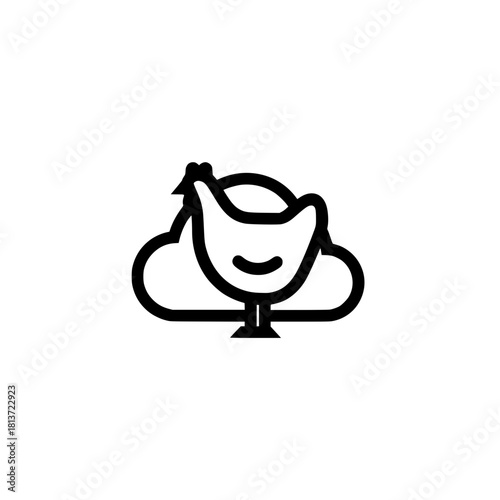 Chicken icon in house vector symbol representing farm animal shelter architecture and creative design concept