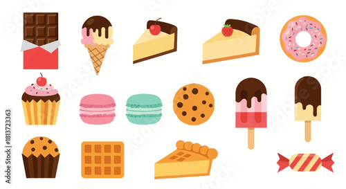 Assortment of sweet treats chocolate cakes ice cream and desserts