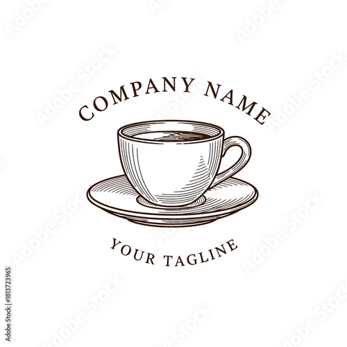 Elegant coffee cup on saucer logo design for cafe or coffee shop.