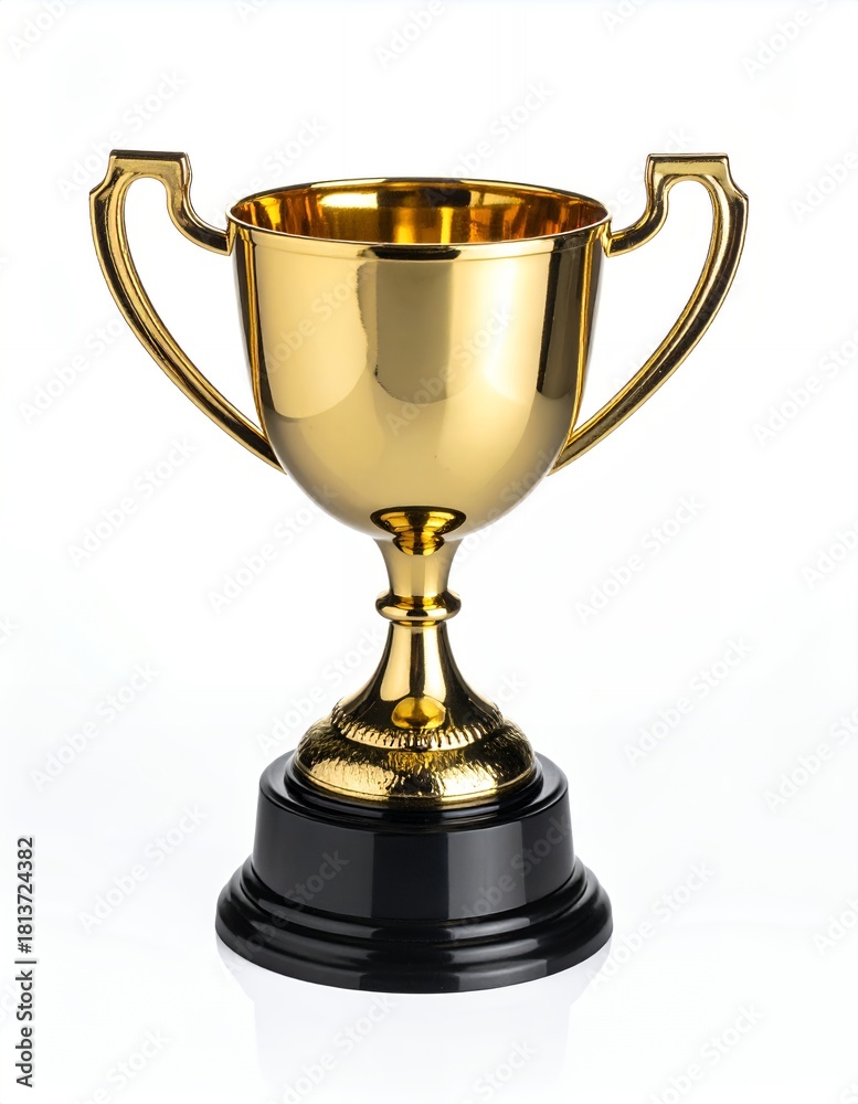 Fototapeta premium Shiny Golden Trophy with Black Base on White Background.